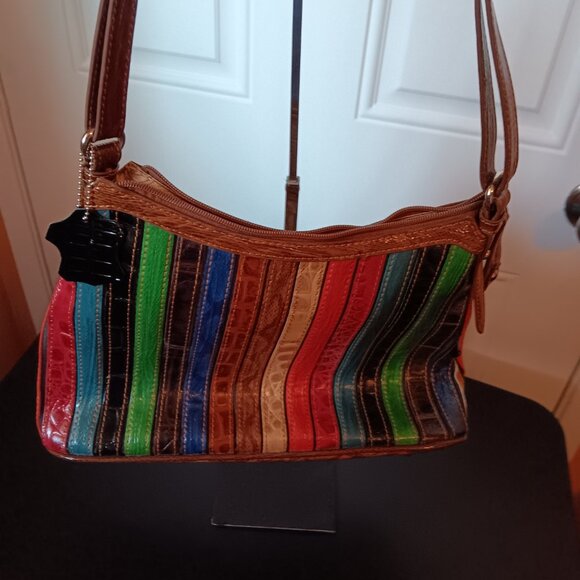 Marc Chantal MC Vintage Kirste Multi Croco Stripes Embossed Should… - Picture 5 of 10